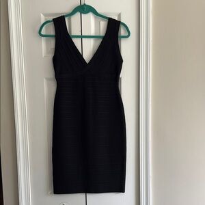 Herve Leger Black Sheath Mini Dress V-Neck Sleeveless